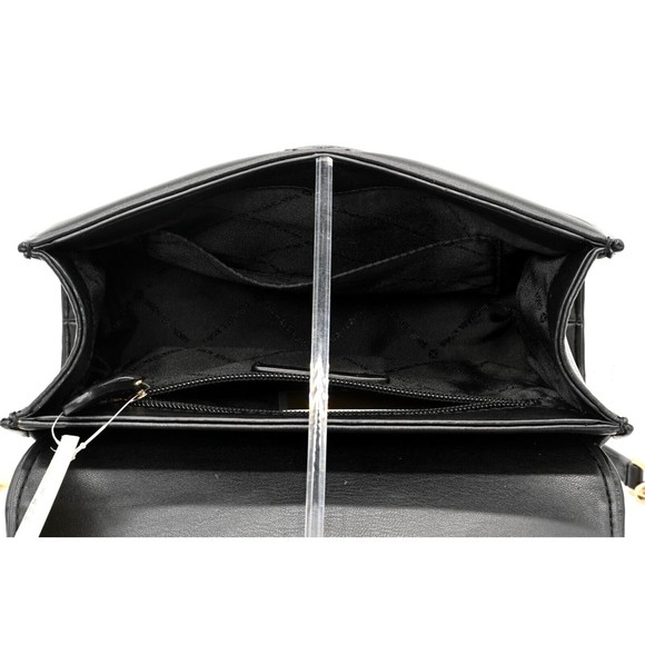 MICHAEL KORS SERENA Medium Black & Gold Vegan Non-Leather Shoulder Bag NWT $628 - Picture 7 of 10